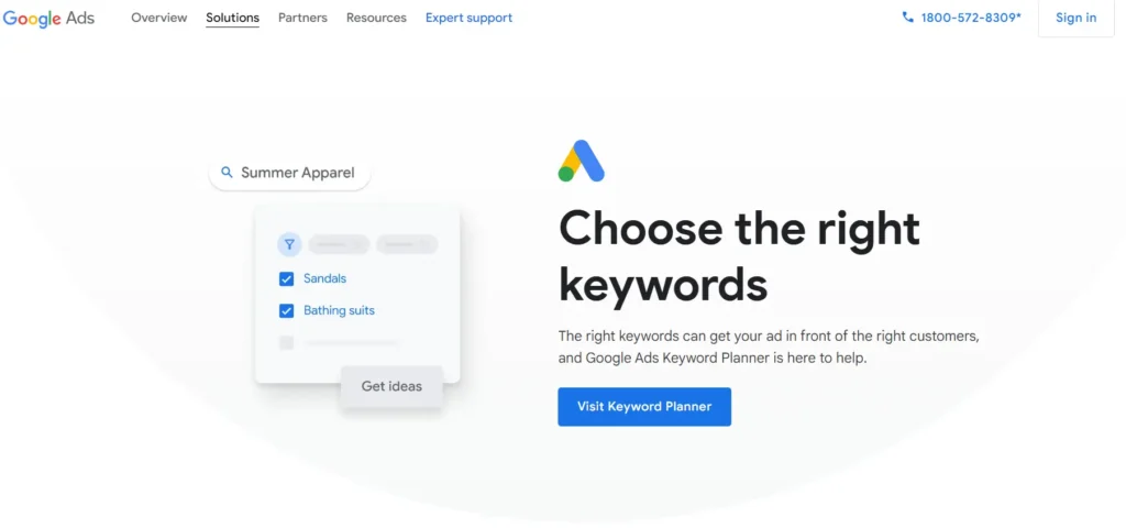 homepage of Google Keyword planner