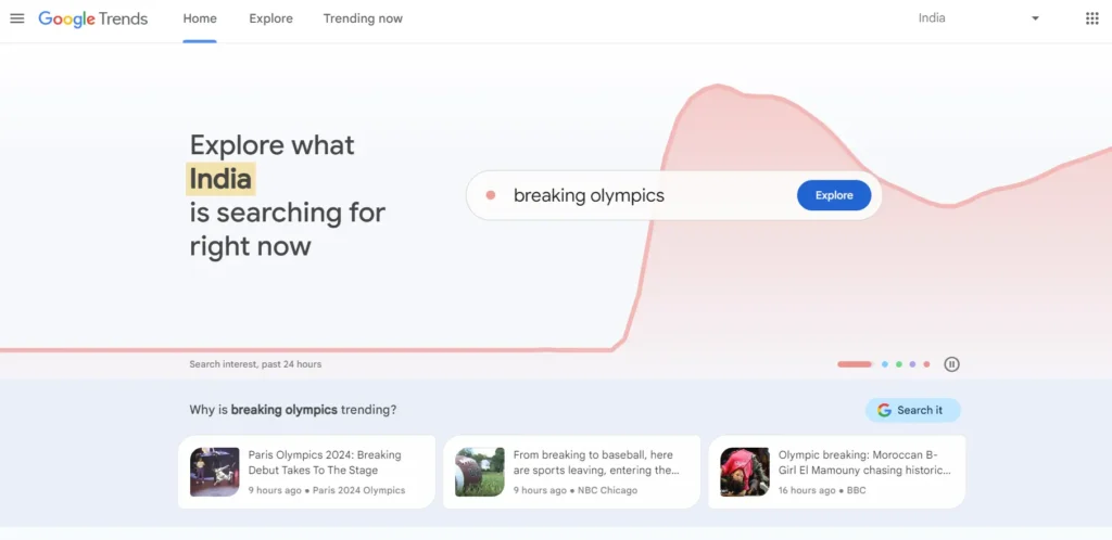 homepage of Google Trends